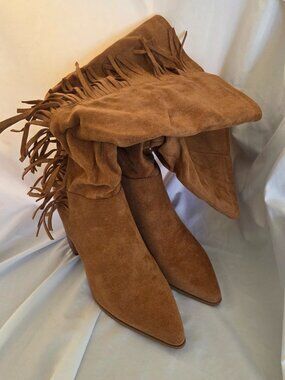 Journee Collection Tan Fringe Boots | Calf Height | Block Heel | Western Boho St